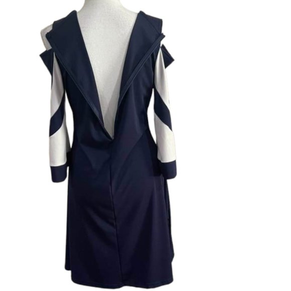 Cold Shoulder Navy Shift Dress with Long Bell Sleeves XL - Picture 12 of 13